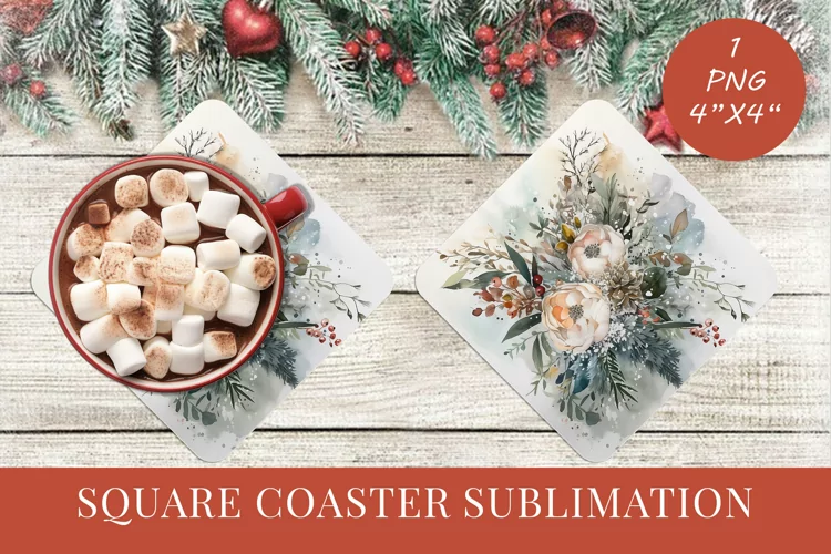 Winter Flowers Christmas coaster Square coaster Sublimation