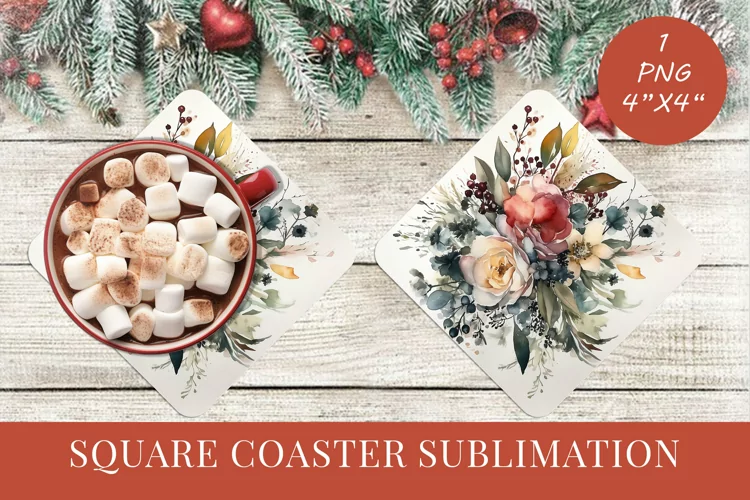 Winter Flowers Christmas coaster Square coaster Sublimation
