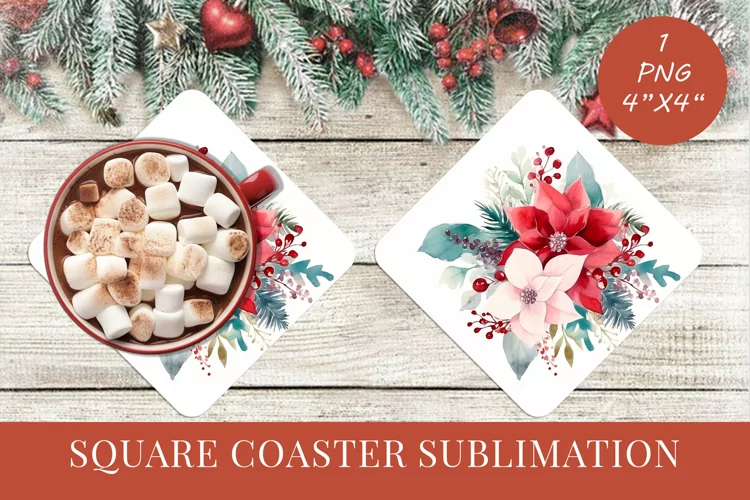 Winter Flowers Christmas coaster Square coaster Sublimation