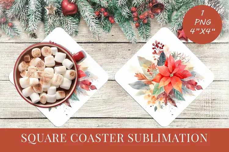 Winter Flowers Christmas coaster Square coaster Sublimation