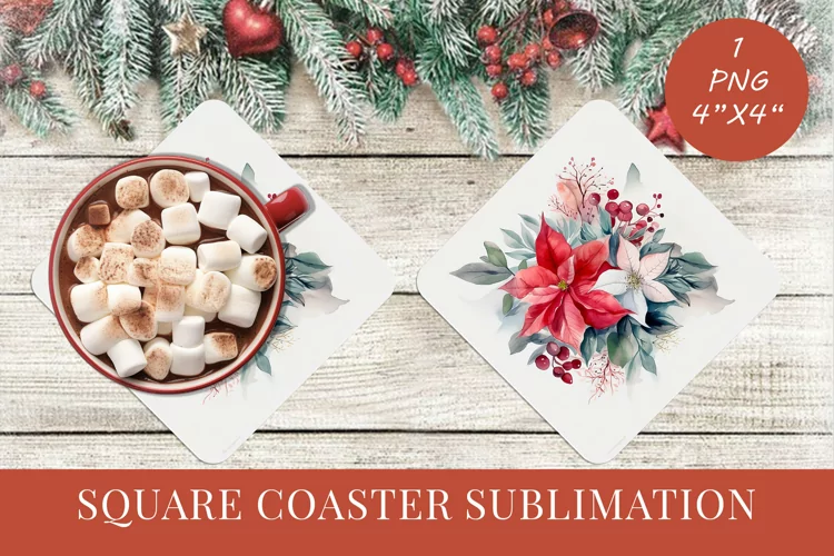 Winter Flowers Christmas coaster Square coaster Sublimation