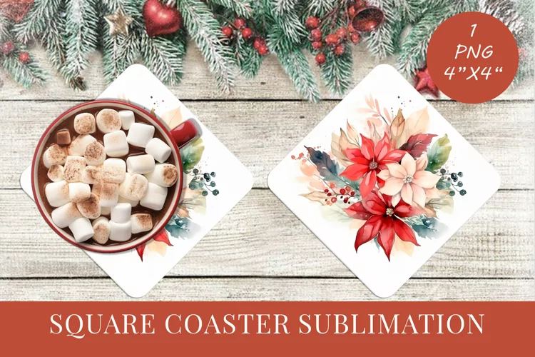 Winter Flowers Christmas coaster Square coaster Sublimation