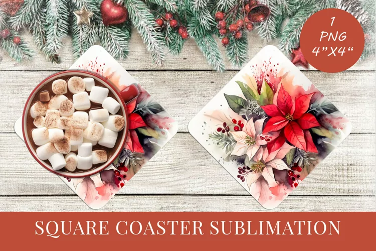 Winter Flowers Christmas coaster Square coaster Sublimation