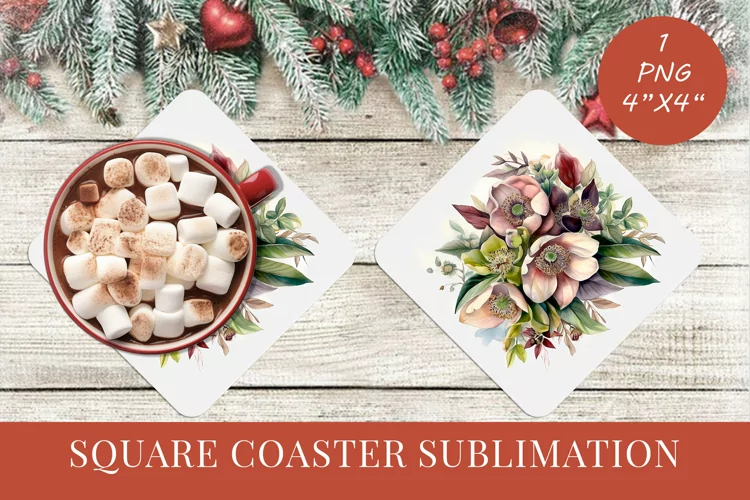 Winter Flowers Christmas coaster Square coaster Sublimation