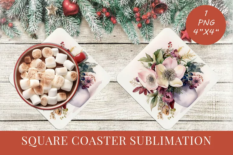 Winter Flowers Christmas coaster Square coaster Sublimation