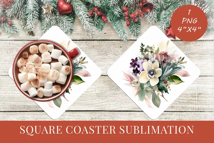 Winter Flowers Christmas coaster Square coaster Sublimation