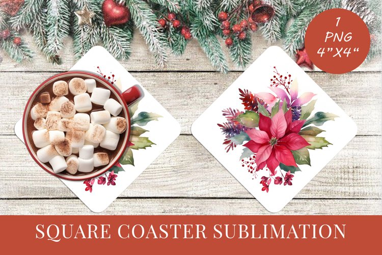 Winter Flowers Christmas coaster Square coaster Sublimation