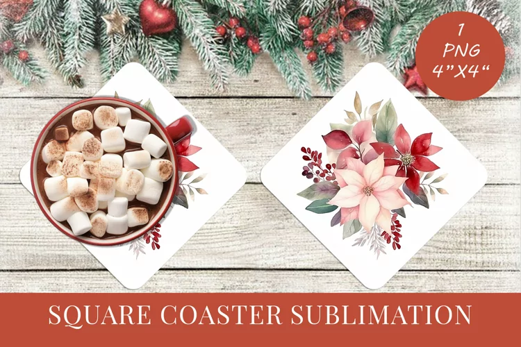 Winter Flowers Christmas coaster Square coaster Sublimation