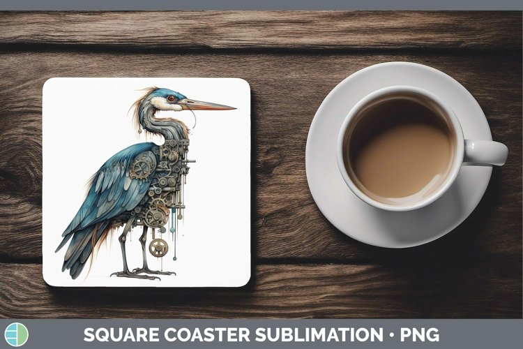Steampunk Great Blue Heron Square Coaster Sublimation Coaste