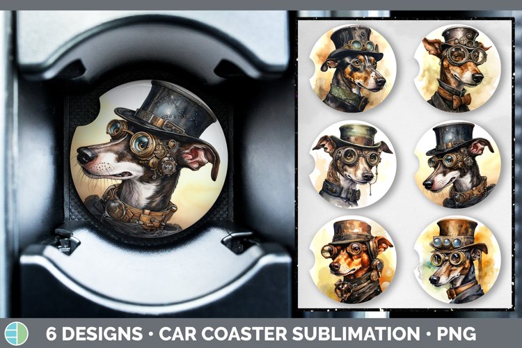 Steampunk Greyhound Dog Car Coaster | Sublimation Coaster De