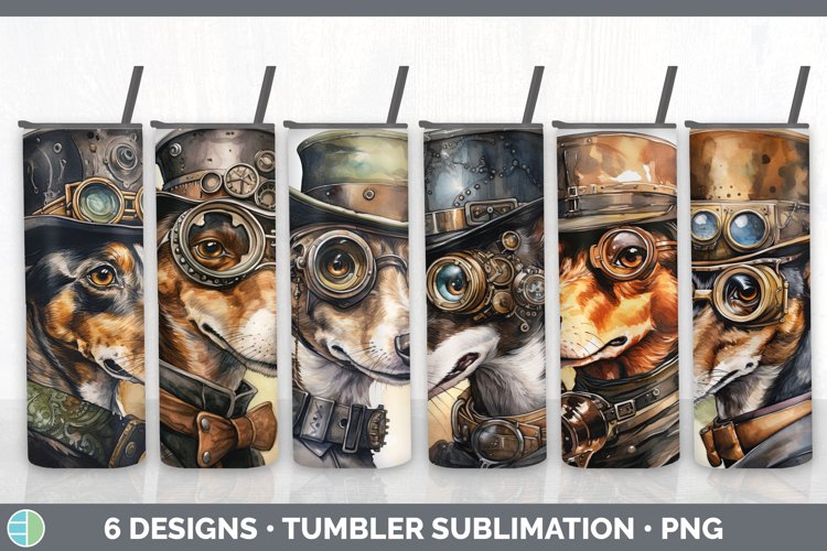 Steampunk Greyhound Dog Tumbler | Sublimation 20 oz Skinny T
