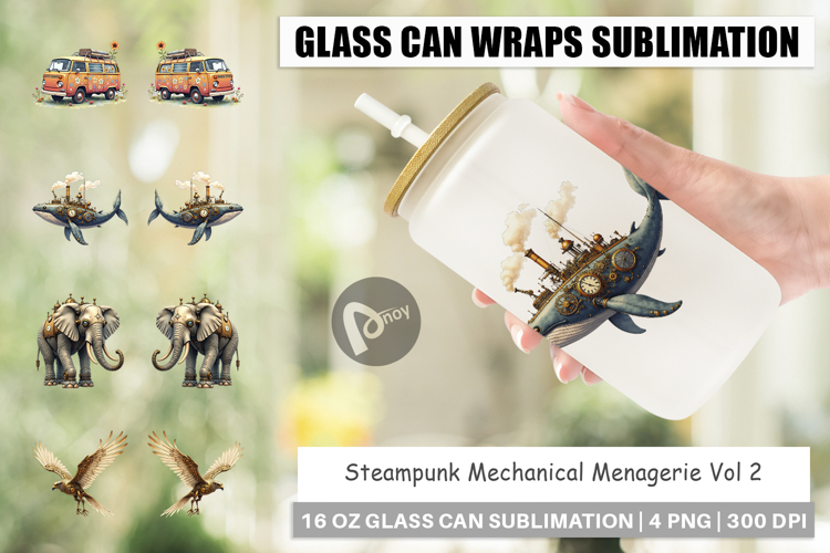 Steampunk Menagerie Glass Can