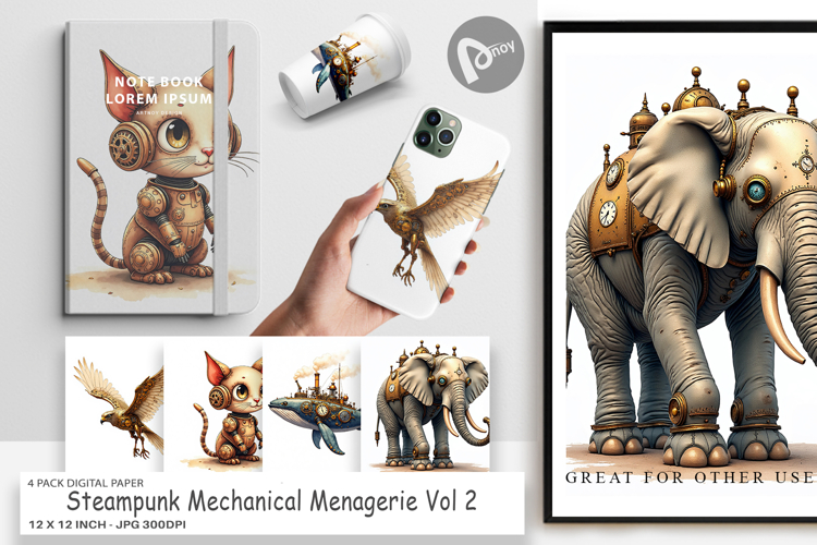 Steampunk Menagerie Digital Paper
