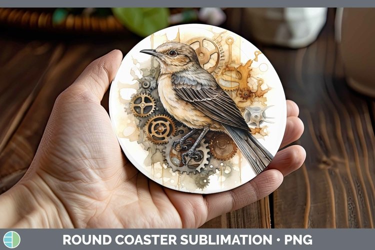 Steampunk Mockingbird Round Coaster Sublimation Coaster Desi