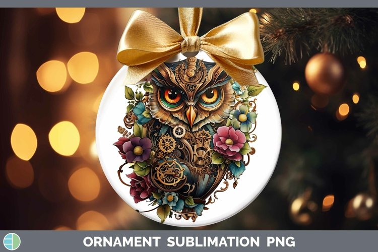 Steampunk Owl Ornament Sublimation Bauble Designs