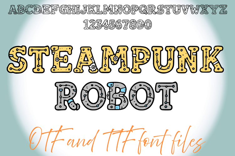 Steampunk Robot Lettering ABC Text Font Alphabet OTF Type