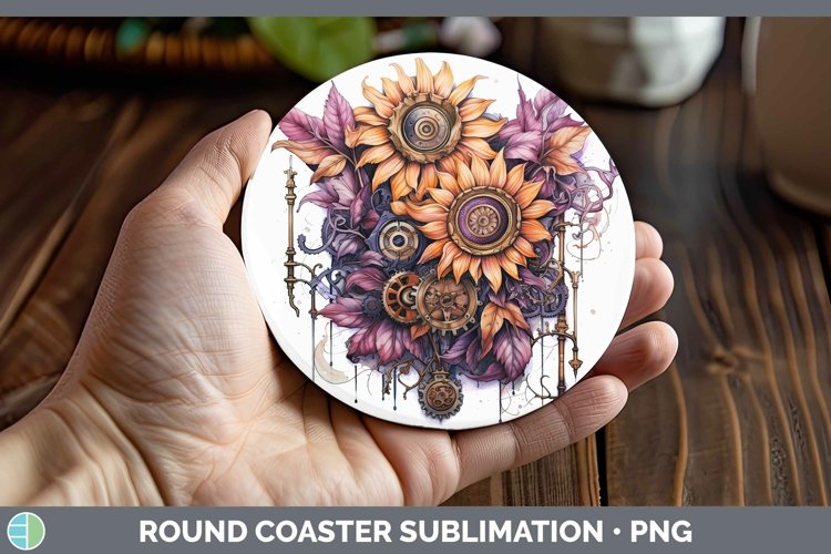 Steampunk Sunflower Round Coaster Sublimation Coaster Design