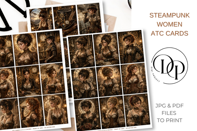 Steampunk woman junk journal ATC Cards