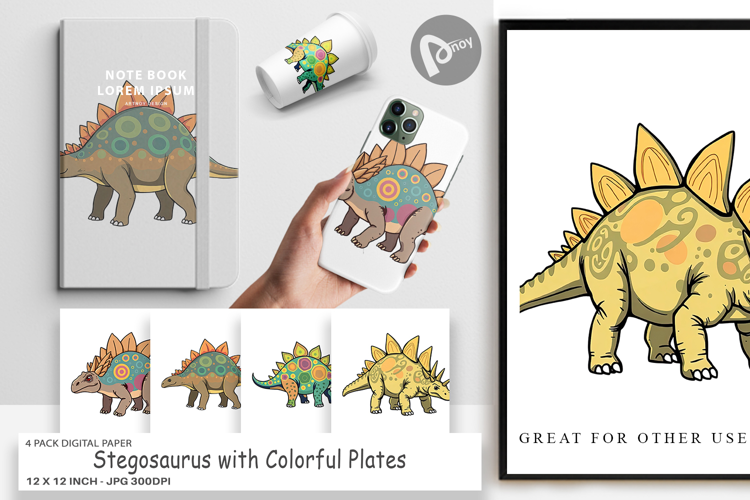 Digital Paper Stegosaurus with Plates