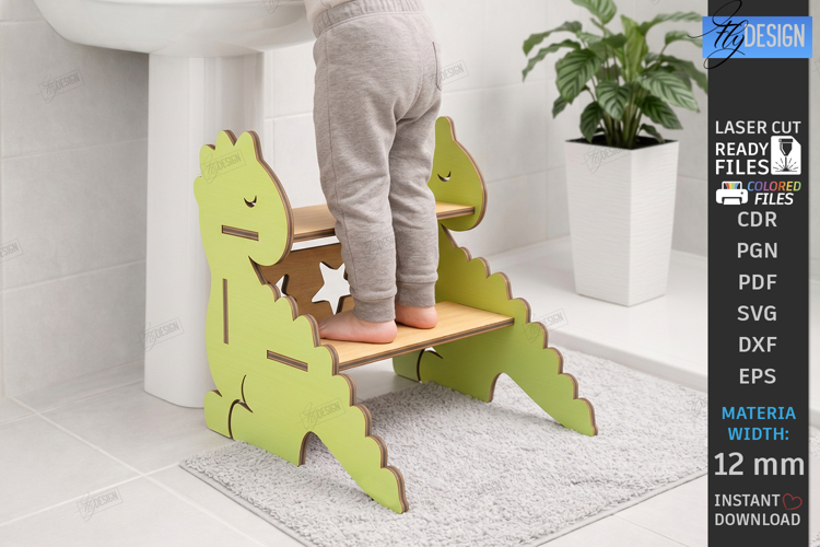 Kids Wooden Step Stool Laser Cut | Kids Laser | Dinosaur SVG