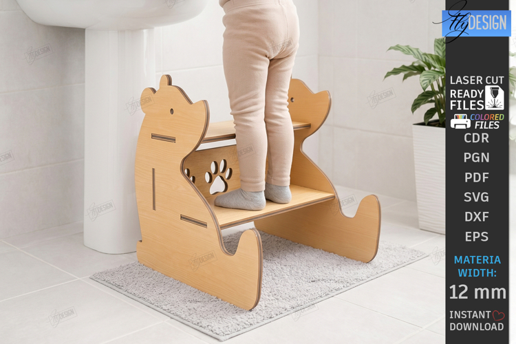 Kids Wooden Step Stool Laser Cut | Kids Laser | Bear SVG