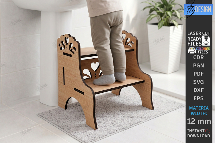 Kids Wooden Step Stool Laser Cut | Kids Laser | Pattern SVG