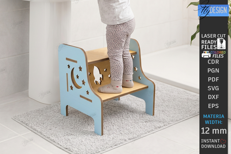 Kids Step Stool Laser Cut | Kids Laser | Moon and Stars SVG