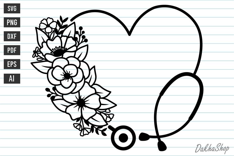 Stethoscope Flower SVG, Stethoscope hesrt SVG, Nurse SVg example image 1
