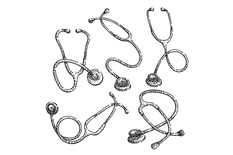 stetoscope set sketch hand drawn