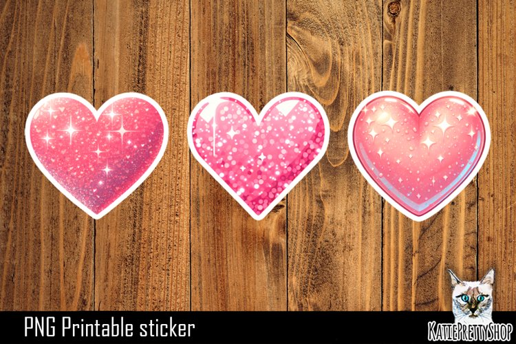Heart Stickers PNG. Valentines day glitter heart sticker.