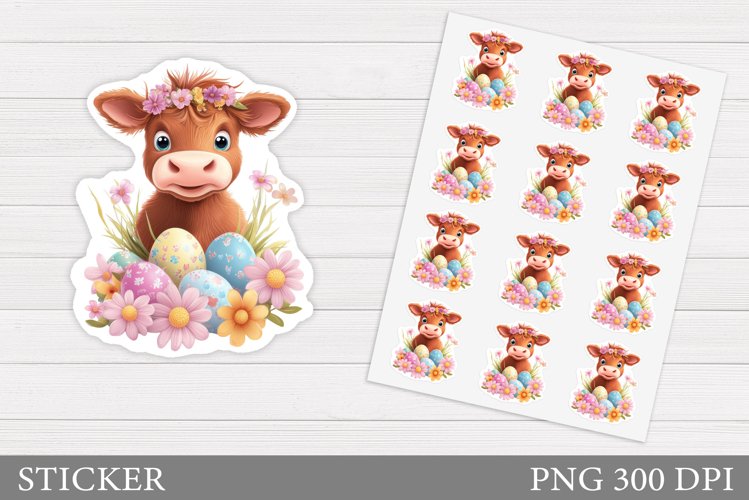 Easter Cow Sticker Design. Easter Sticker Printable