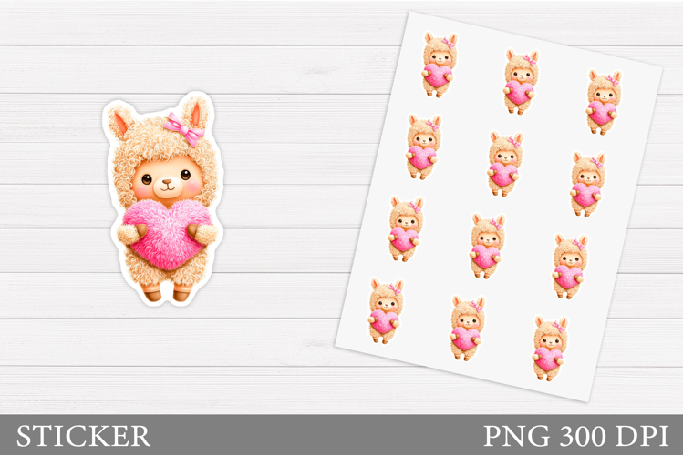 Yarn Lama Sticker Design. Valentines Lama Sticker Printable
