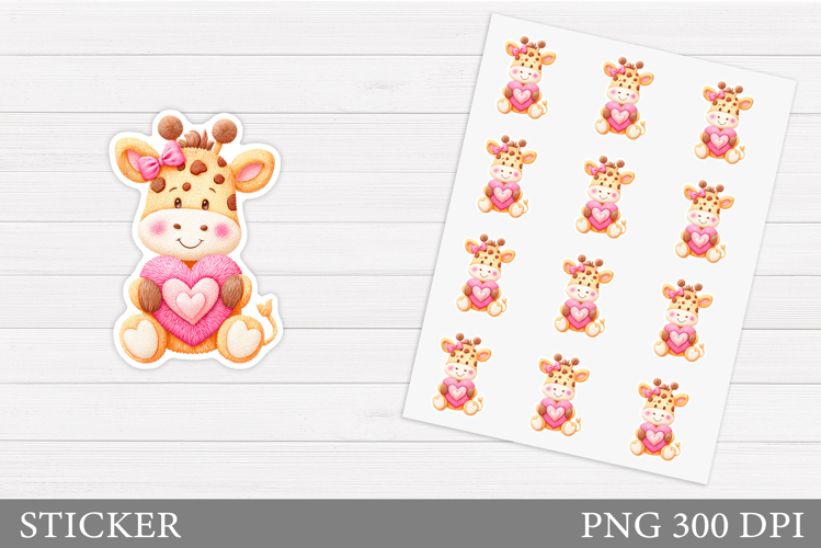 Yarn Giraffe Sticker Design. Valentines Giraffe Sticker