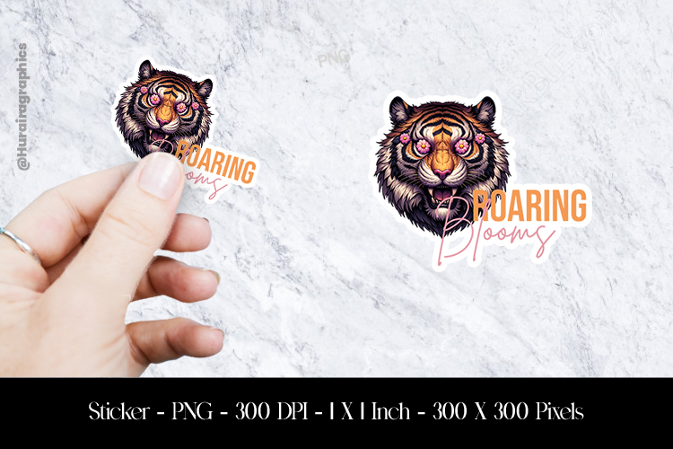 Roaring Blooms Tiger Sticker Design PNG