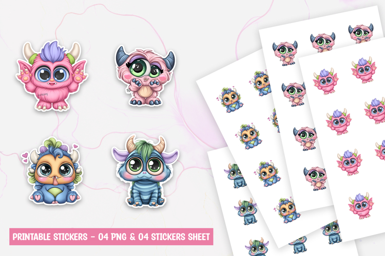 Cute Kawaii Baby Monster Stickers PNG