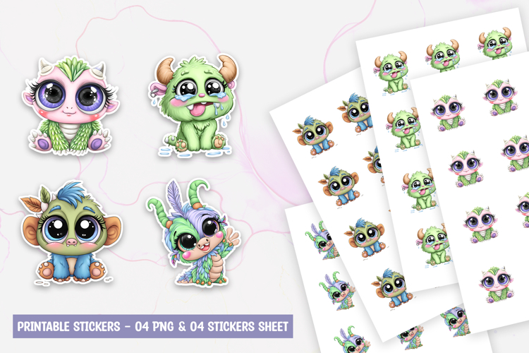 Cute Kawaii Baby Monster Stickers PNG