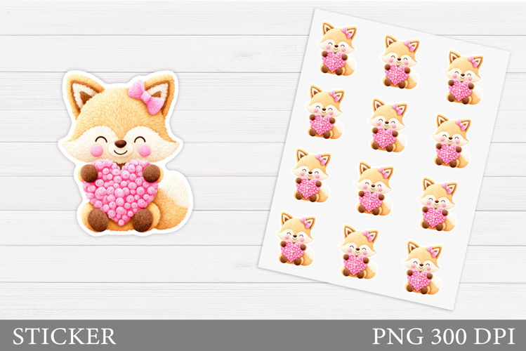 Yarn Fox Sticker Design. Valentines Fox Sticker Printable
