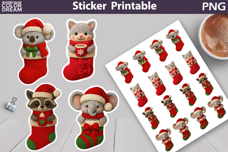 Christmas Animals Sticker | Christmas Knitted Sticker