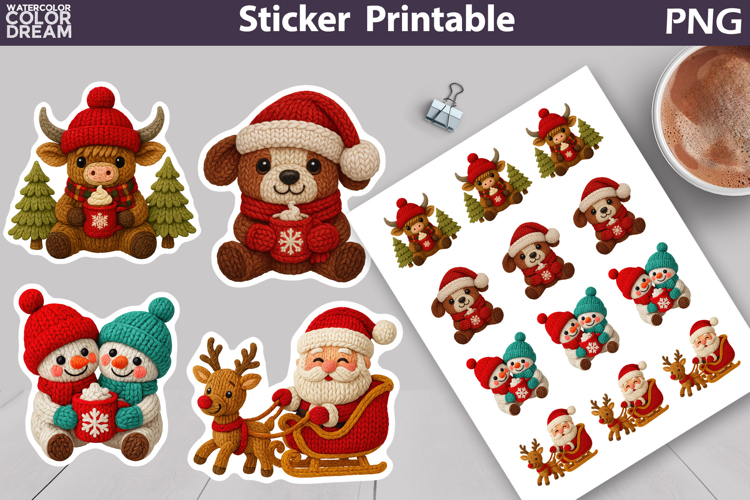 Christmas Animals Sticker | Christmas Knitted Sticker