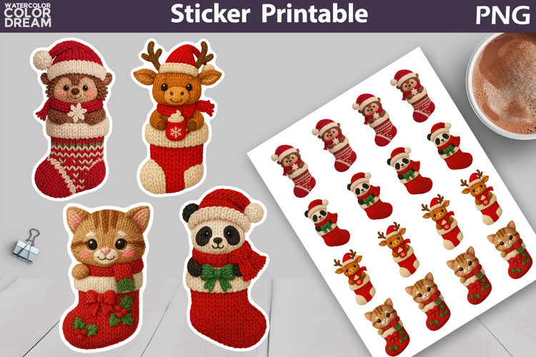 Christmas Animals Sticker | Christmas Knitted Sticker