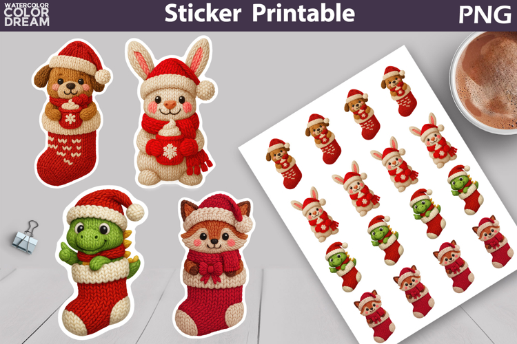 Christmas Animals Sticker | Christmas Knitted Sticker