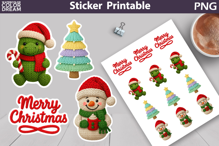 Christmas Animals Sticker | Christmas Knitted Sticker