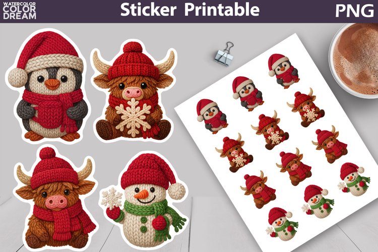 Christmas Animals Sticker | Christmas Knitted Sticker