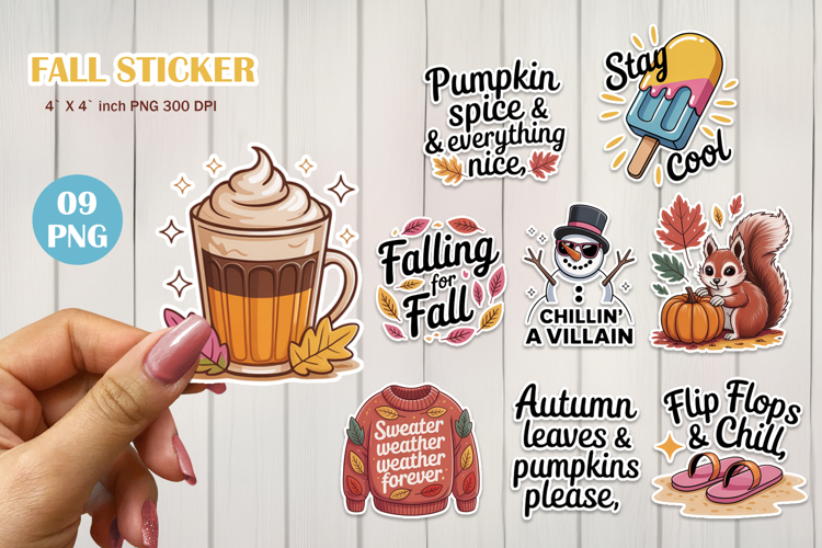 Autumn sticker, fall sticker, sticker pack PNG