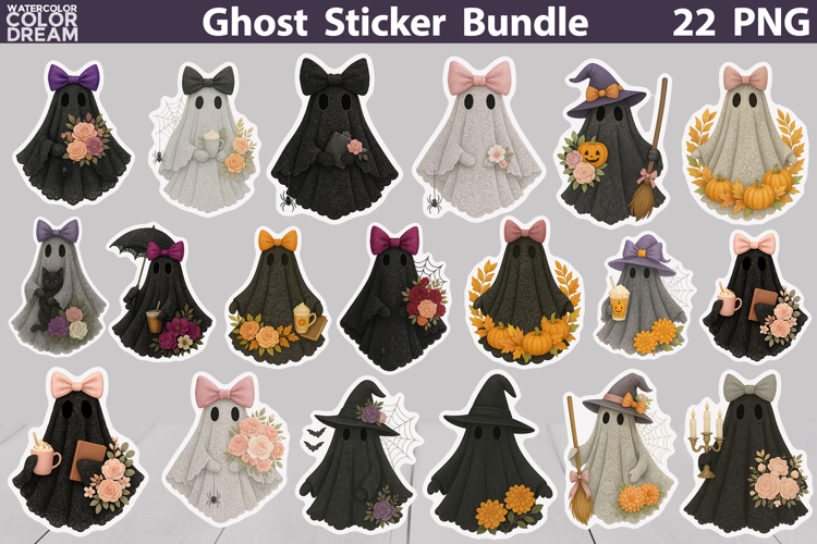 Ghost Lace Bow Floral Sticker | Cute Halloween Sticker
