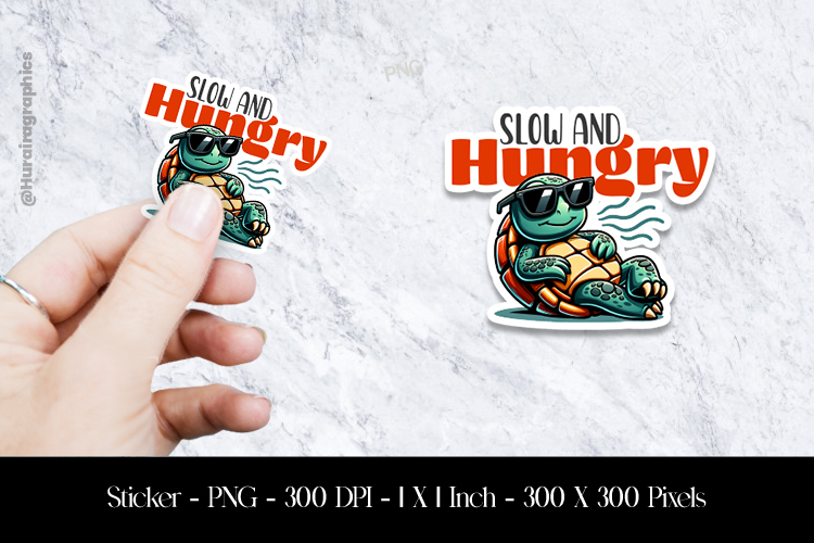 Slow   Hungry Turtle Sticker Design PNG