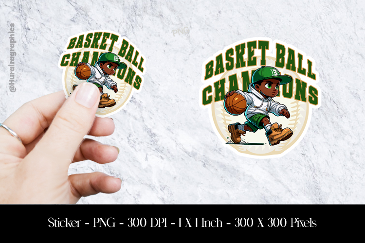 Basket Ball Champions Sticker Design PNG