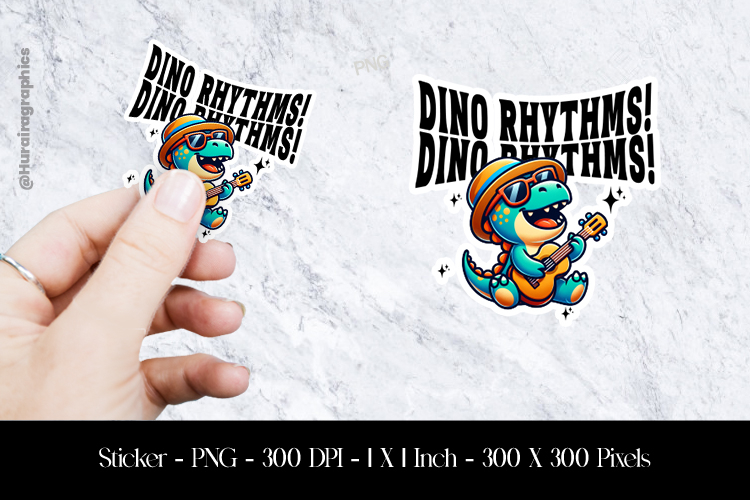 Dino Rhythms Dinosaurs Sticker Design PNG