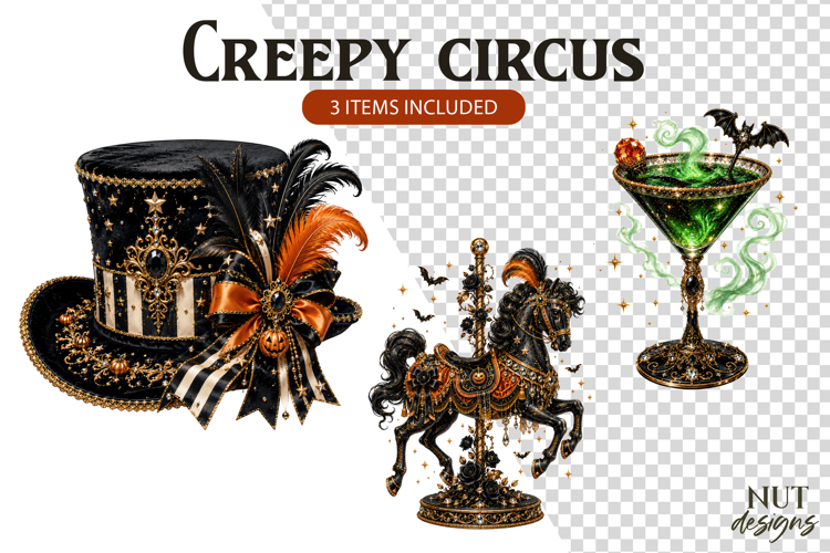 Creepy Circus Halloween clipart Spooky carnival hat example image 1