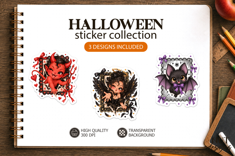 Cute Gothic Halloween Stickers Angel Devil Bat